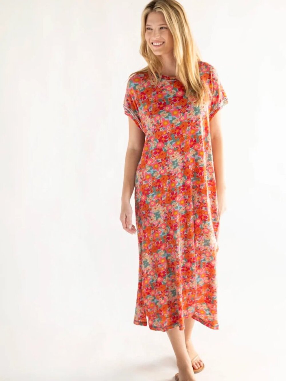NATURAL LIFE Frankie Knit Cotton Tee Shirt Dress Floral XL